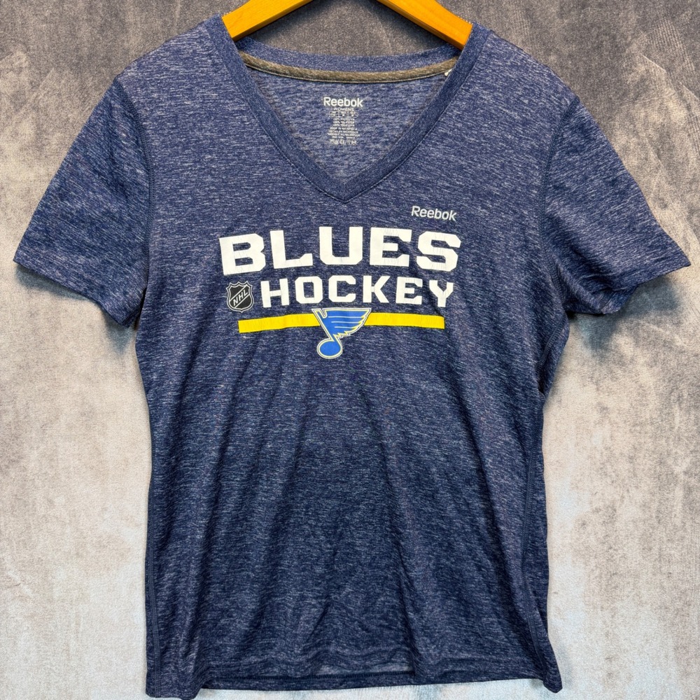 Reebok St Louis Blues Hockey Womens Blue Regular M NHL V-Neck Performance Tee